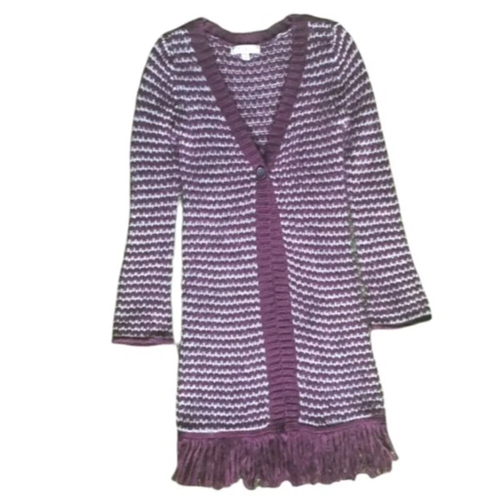 DECREE Maroon Stripe Duster Fringe Sweater - L
